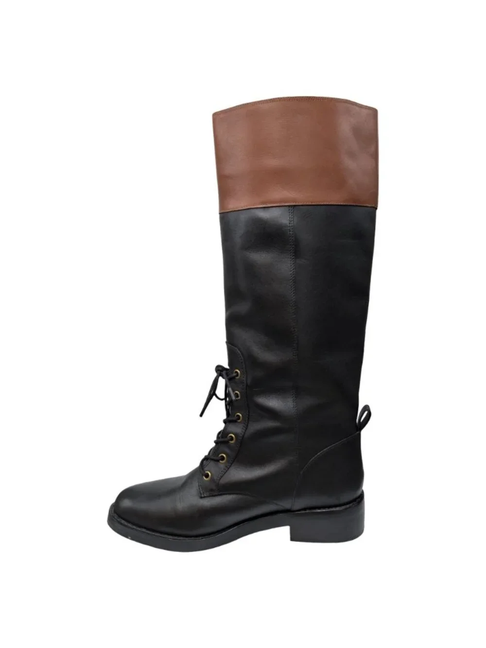 J.CREW Leather Riding Boots Womens Black Brown Lace Up Knee High BD425 Size 8